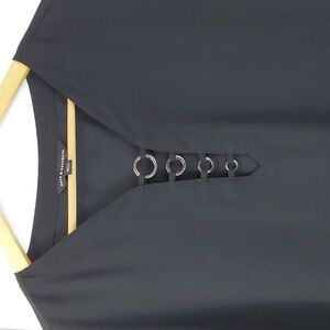 Womens  Black Chiffon Semi Sheer Minimalist Top Flowy Classic Evening  Sz.XL